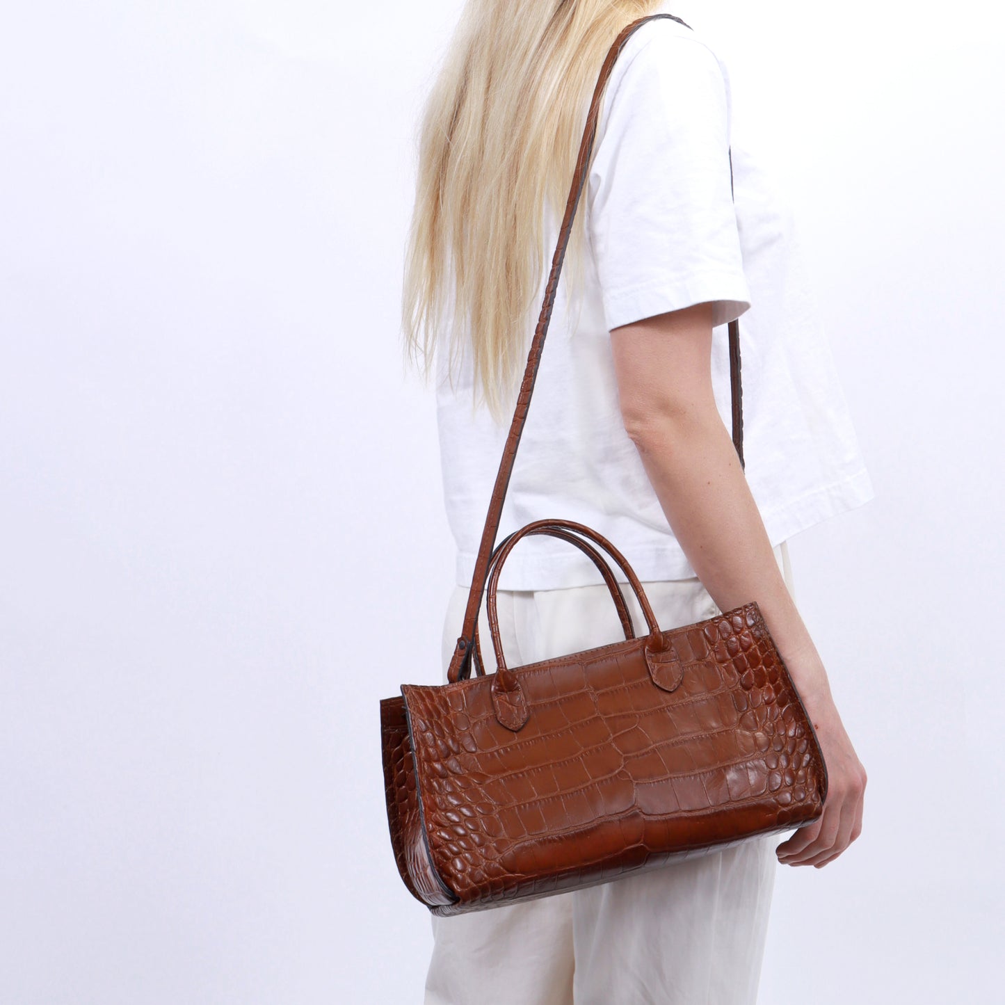 SMALL DAY BAG WHITE MIST EMBOSSED CROC