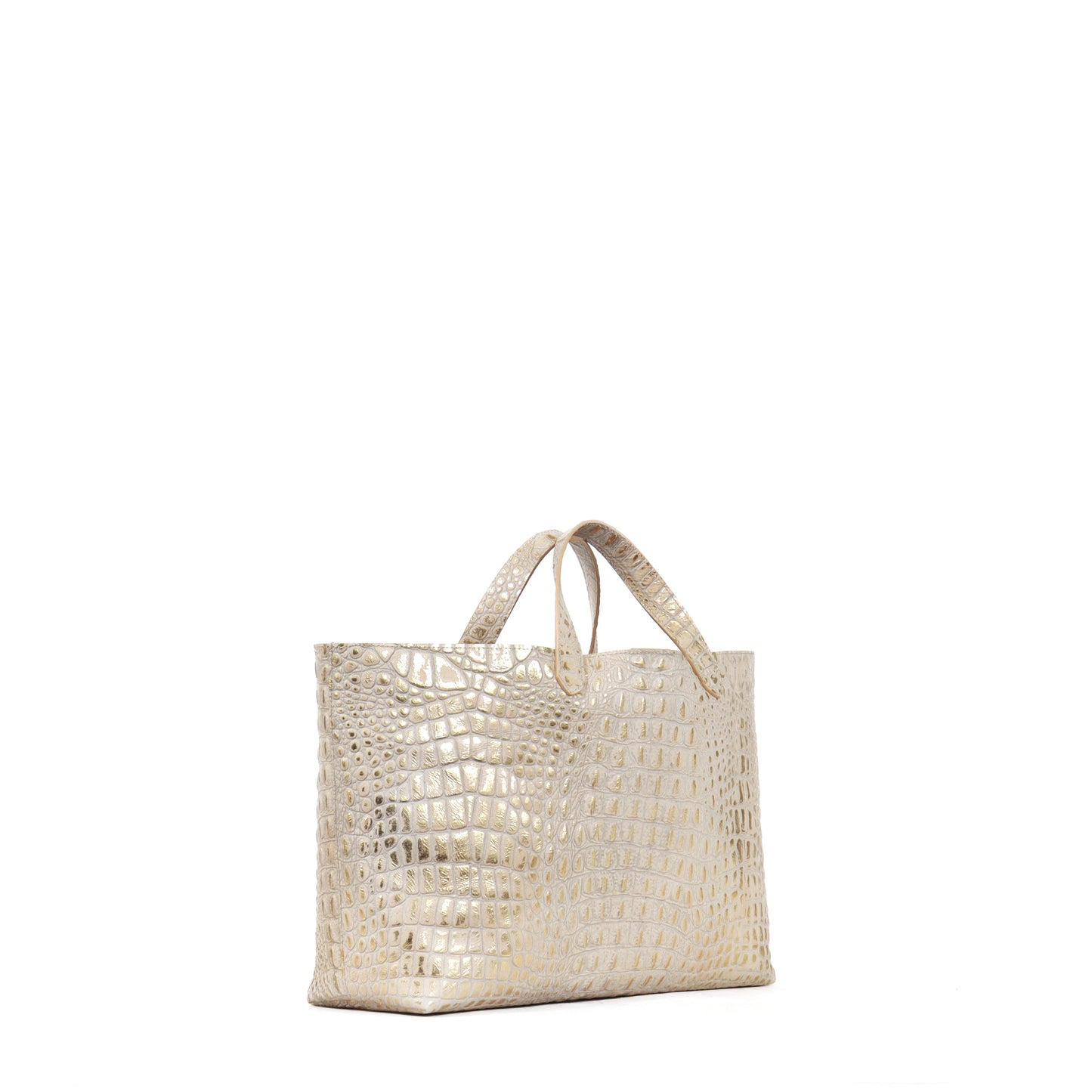 BEACH TOTE GOLD TIPPED EMBOSSED CROC