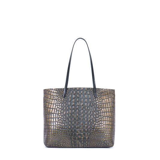 ESSENTIAL TOTE MOSSY BRONZE EMBOSSED CROC