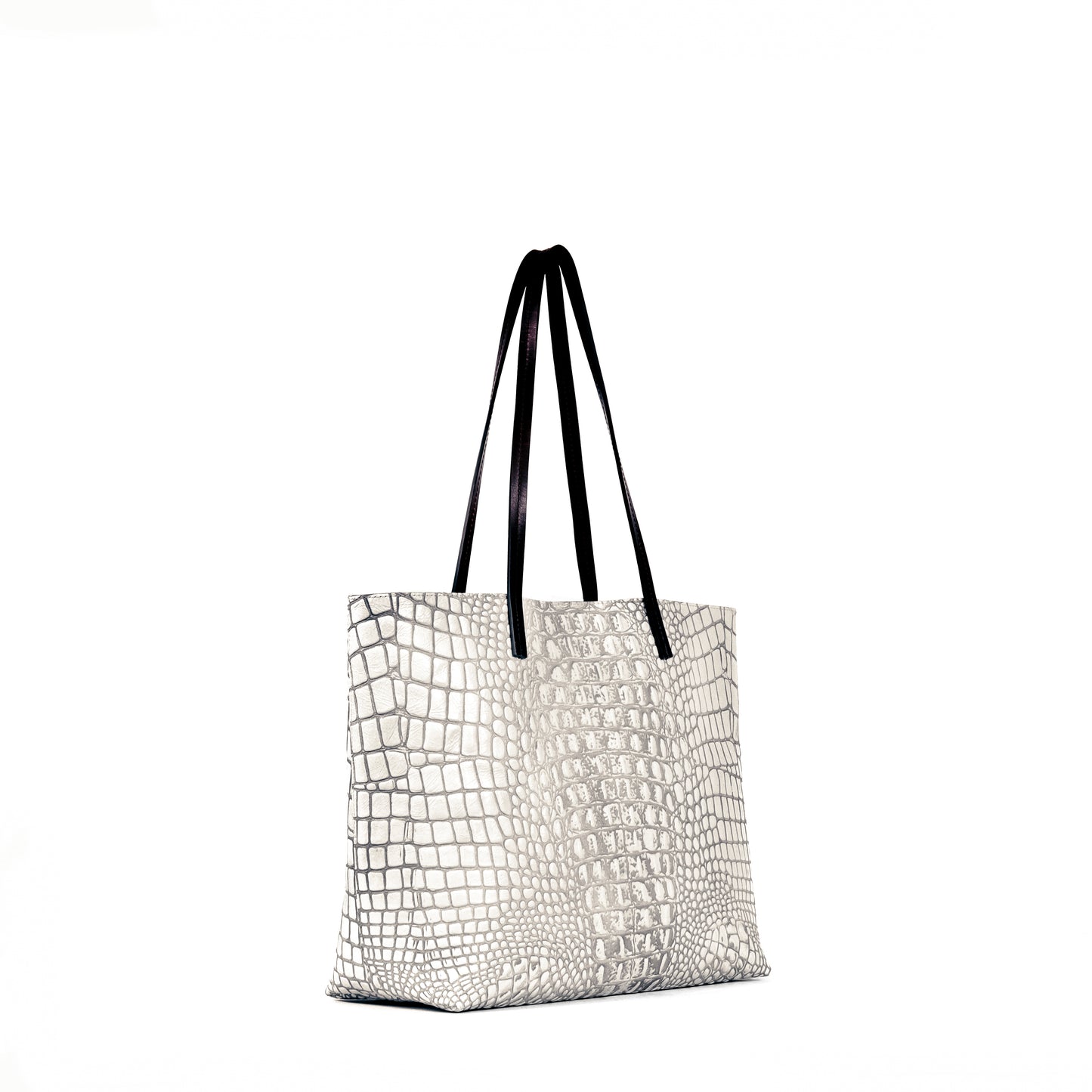 ESSENTIAL TOTE WHITE MIST EMBOSSED CROC