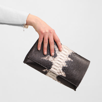 FOLDOVER CLUTCH GUNMETAL PYTHON