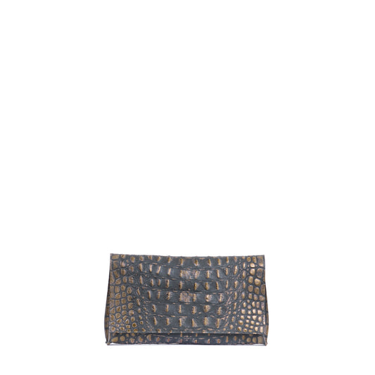 FOLDOVER CLUTCH MOSSY BRONZE EMBOSSED CROC