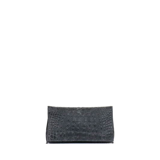 FOLDOVER CLUTCH VINTAGE MATTE BLACK EMBOSSED CROC