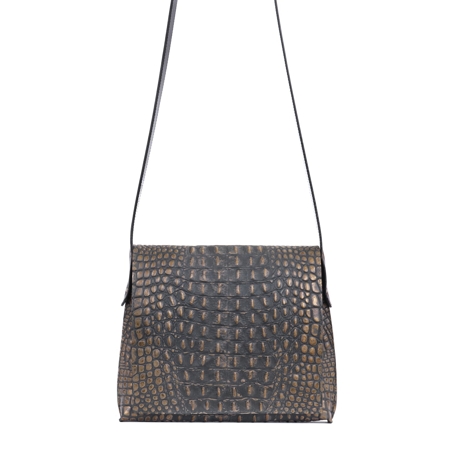 MINI MESSENGER MOSSY BRONZE EMBOSSED CROC