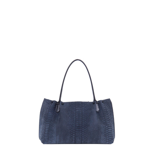 PUCKERED TOTE NAVY SUEDED PYTHON