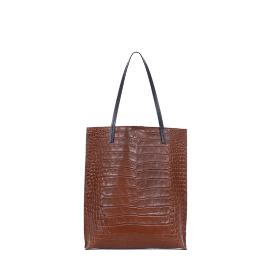 SKINNY VERTICAL SHOPPER HICKORY EMBOSSED GATOR