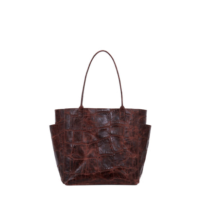 SLOUCHY POCKET TOTE VINTAGE SANGRIA EMBOSSED JUMBO GATOR