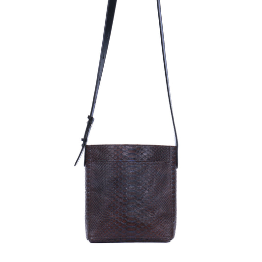 SMALL FRONT POCKET MESSENGER BROWN WITH BLUE PYTHON