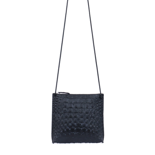 STRAPPY POUCH MATTE BLACK EMBOSSED CROC