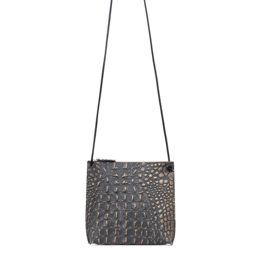 STRAPPY POUCH MOSSY BRONZE EMBOSSED CROC