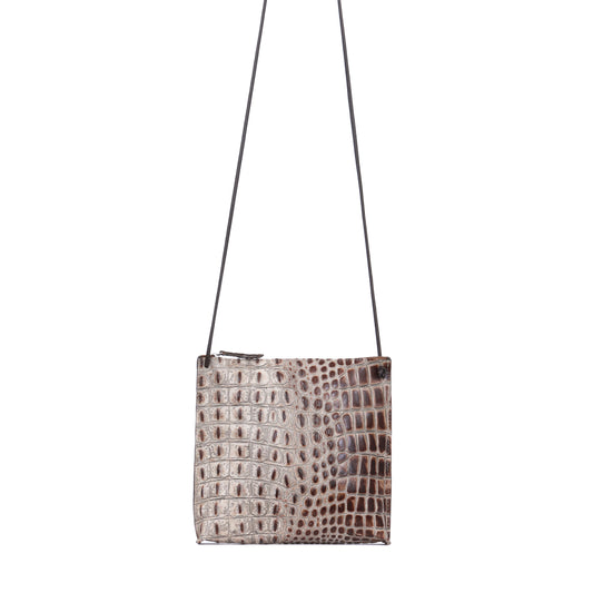 STRAPPY POUCH TOASTED MARSHMALLOW EMBOSSED CROC