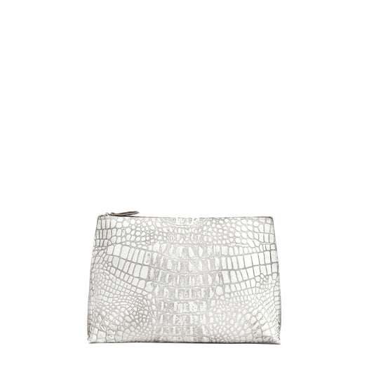 TRAVEL POUCH WHITE MIST EMBOSSED CROC