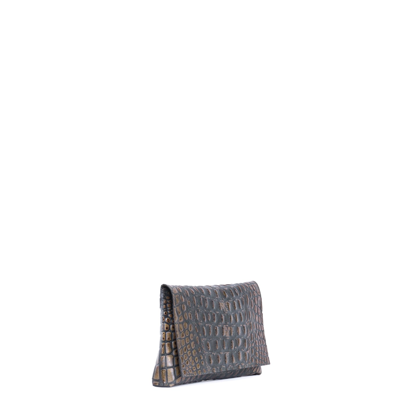 FOLDOVER CLUTCH MOSSY BRONZE EMBOSSED CROC