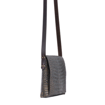 MINI MESSENGER MOSSY BRONZE EMBOSSED CROC