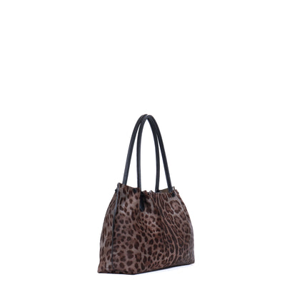 PUCKERED TOTE GREY LEOPARD HAIR ON CALF