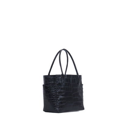 SMALL POCKET TOTE BLACK EMBOSSED GATOR