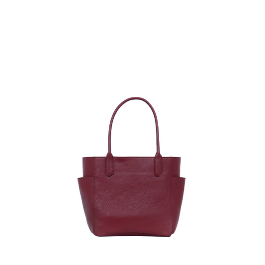 SMALL POCKET TOTE BURGUNDY PEBBLED CALF