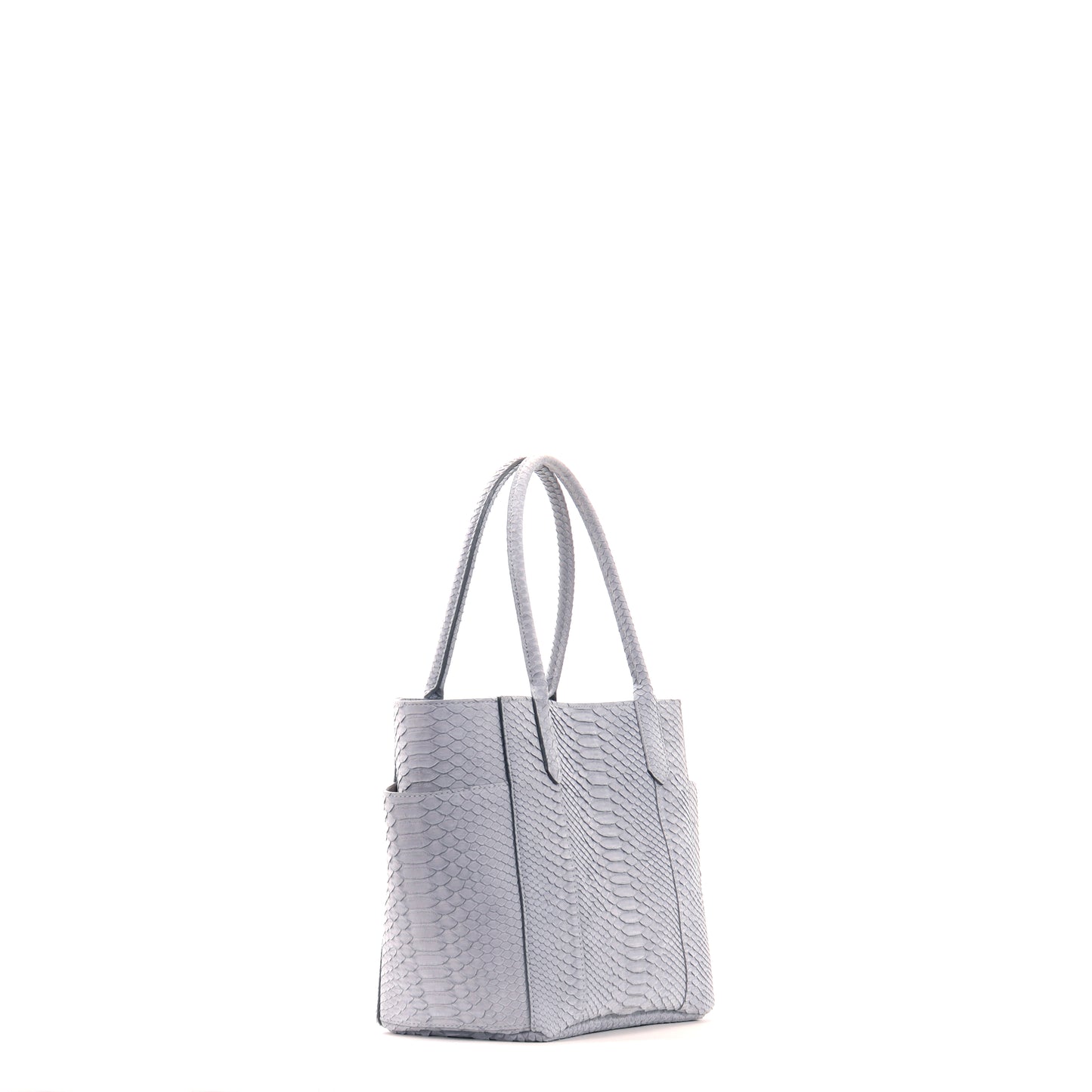 SMALL POCKET TOTE POWDER BLUE SUEDED PYTHON